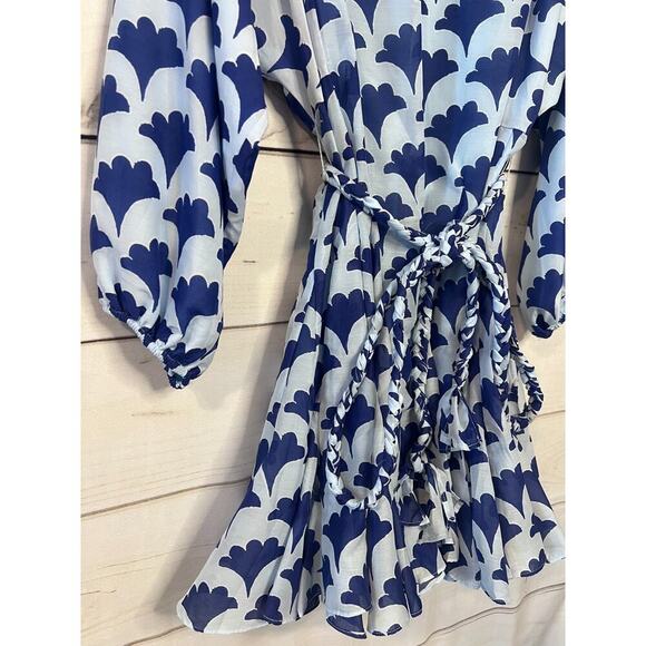 J. Marie Long Sleeve Dress Size LG Blue and Light Blue Rope Belt - Picture 5 of 5